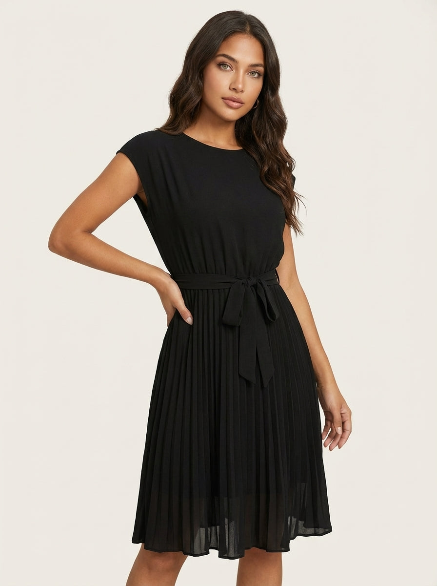 Robe midi plissée femme – Ceinturée et élégante