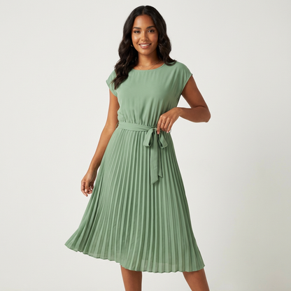 Robe midi plissée femme – Ceinturée et élégante