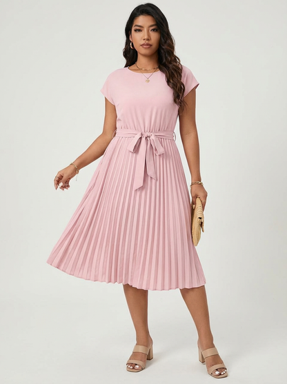 Robe midi plissée femme – Ceinturée et élégante