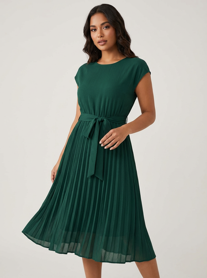 Robe midi plissée femme – Ceinturée et élégante