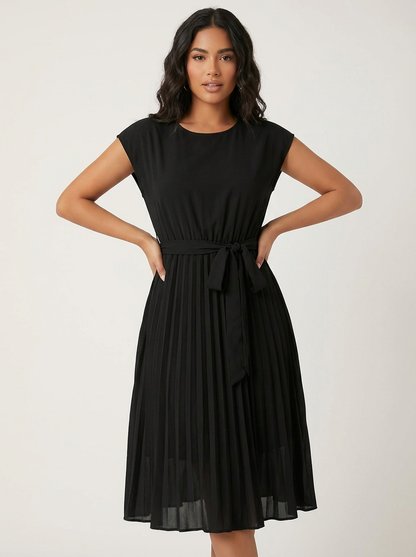 Robe midi plissée femme – Ceinturée et élégante