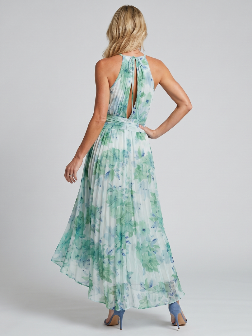 Robe midi fleurie femme plissee col halter - Raffinee et legere