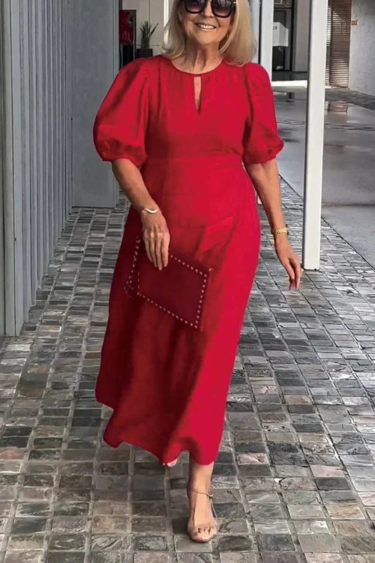Timeless Puff Dress - White Midi A-Line Dress for Women