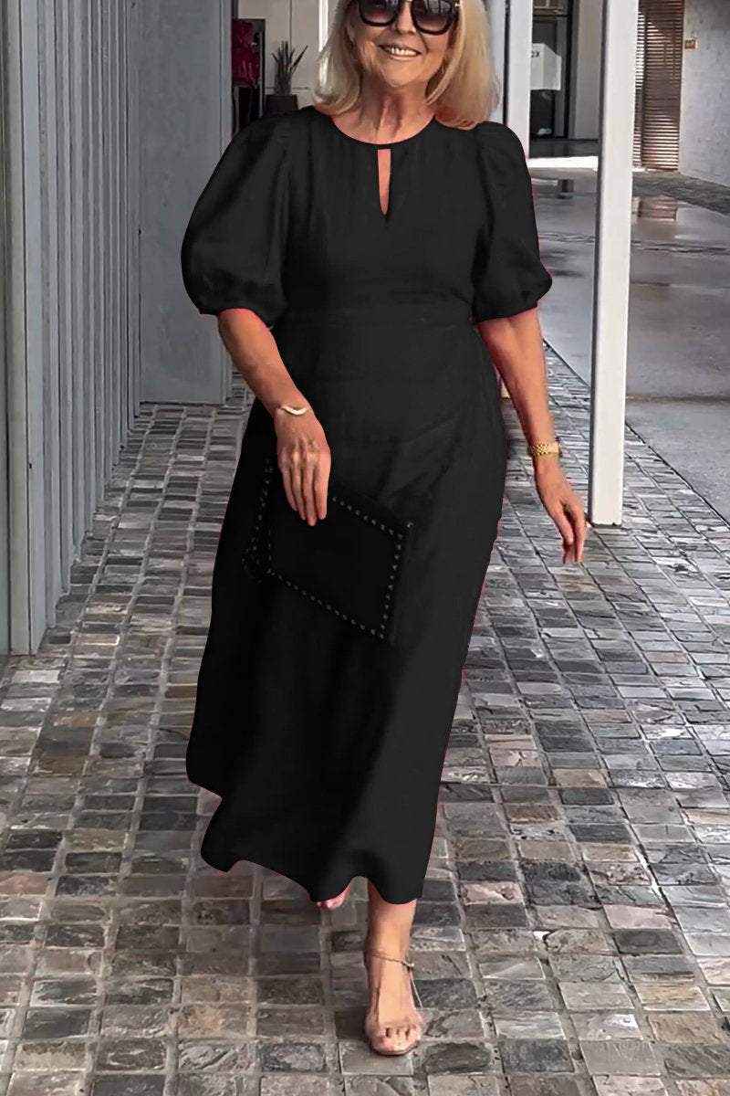 Robe Puff Intemporelle - Robe midi trapèze pour femme, blanche