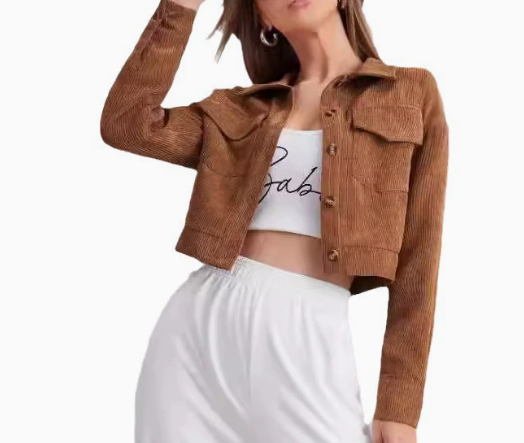 Veste Courte En Velours Côtelé Femme – Style Décontracté Automne Hiver