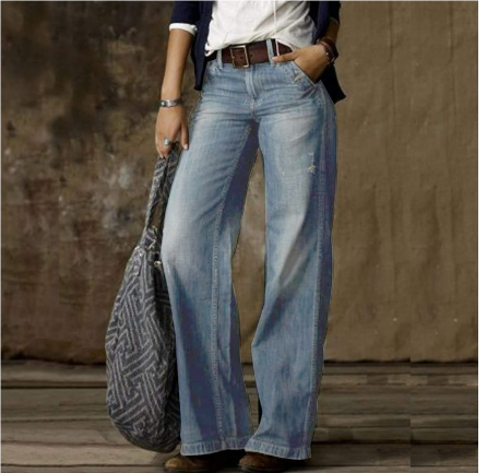 Jean femme style vintage jambes larges – Coupe décontractée