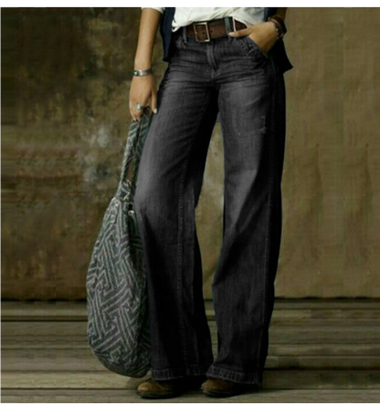 Jean femme style vintage jambes larges – Coupe décontractée