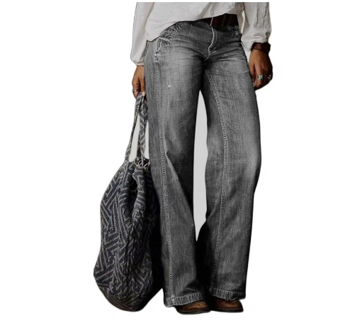 Jean femme style vintage jambes larges – Coupe décontractée