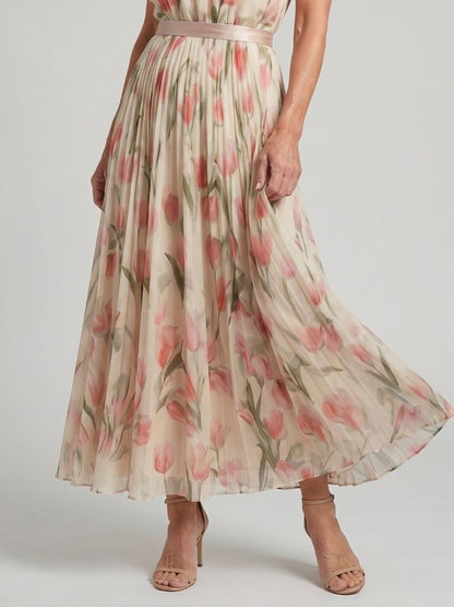 Women's Floral Midi Dress with Halter Neck - Elegant and Summery