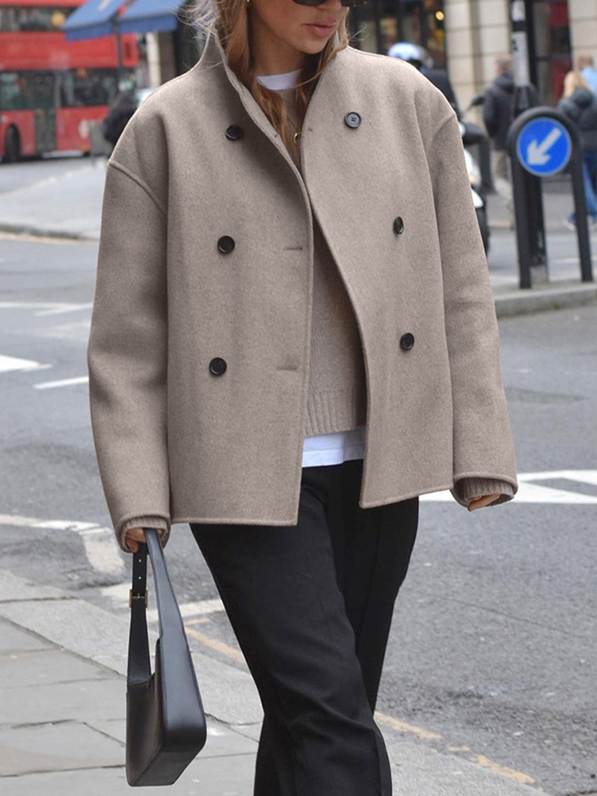 Veste Large Boutonnée pour Femme – Veste à Col Montant Tendance