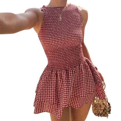 Plaid dress for women with bare shoulders - Chic and feminine