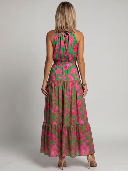 Women's Draped Midi Dress with Halter Neck - Chic and Flattering