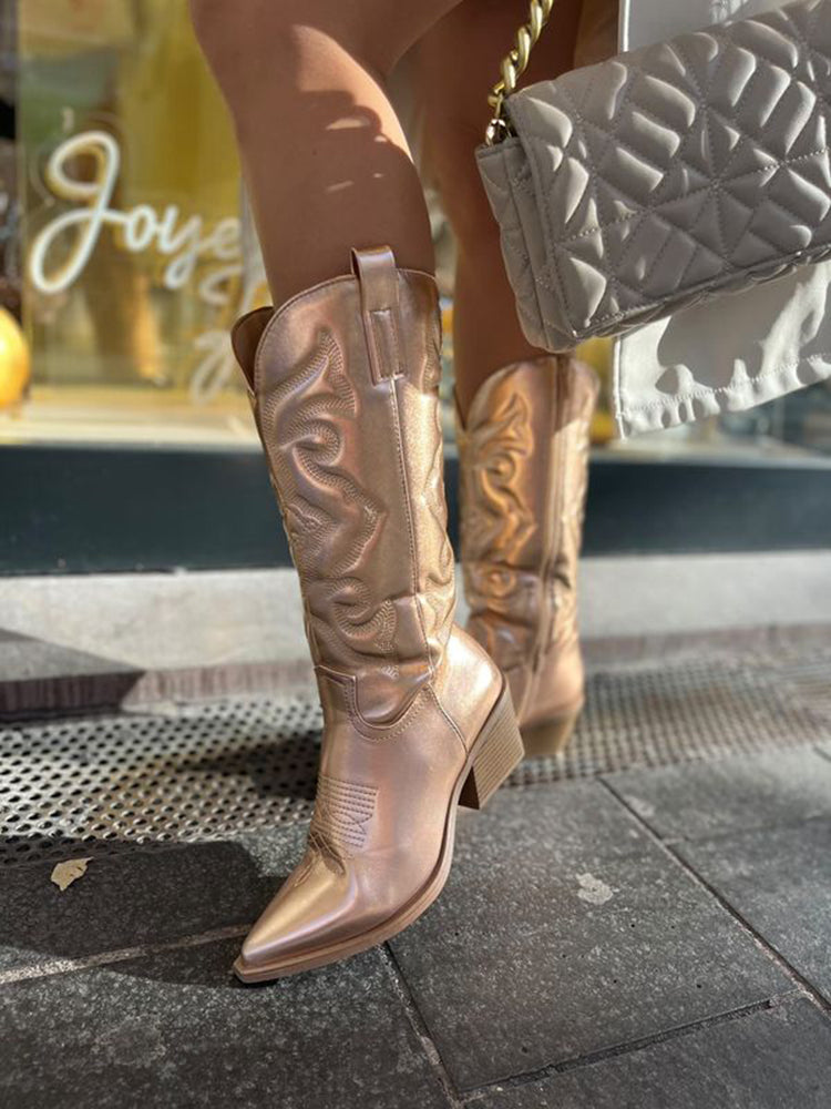 Bottes Cowboy Métalliques Élégantes Femme - Confort et Style - Bottes Noires Disponibles