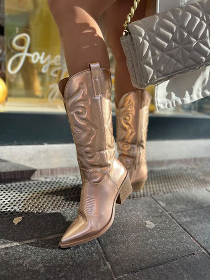 Bottes Cowboy Métalliques Élégantes Femme - Confort et Style - Bottes Noires Disponibles