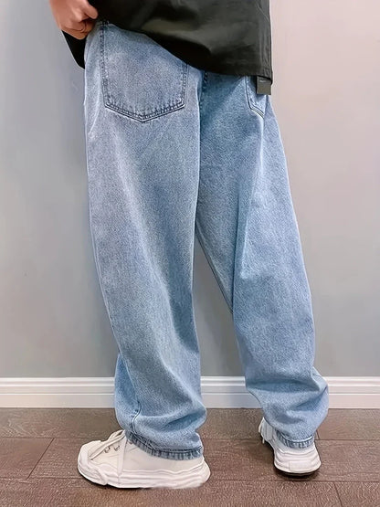 Jean Baggy en Denim pour Homme – Détail Plissé, Coupe Décontractée
