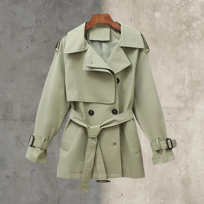 Trench cruzado con cinturón para mujer - Elegante y estructurado