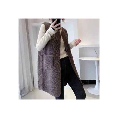 Gilet Long Élégant Femme en Mélange de Laine – Veste Sans Manches Minimaliste et Chaude