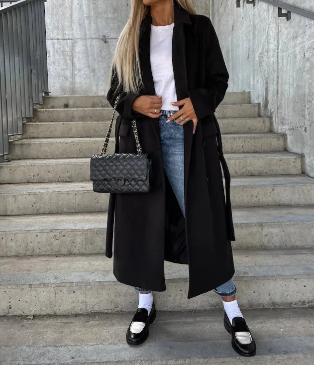 Manteau Élégant à Double Boutonnage pour Femme – Veste d’Hiver Ceinturée à la Taille