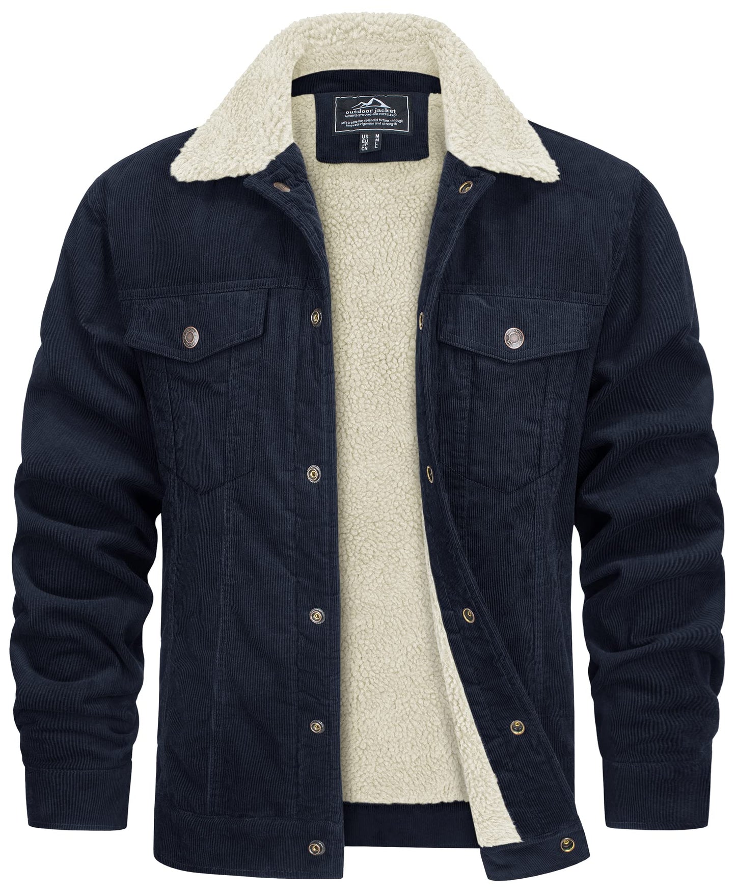 Veste pour Homme Style Velours Côtelé Résistante aux Intempéries – Manteau Doublé Teddy