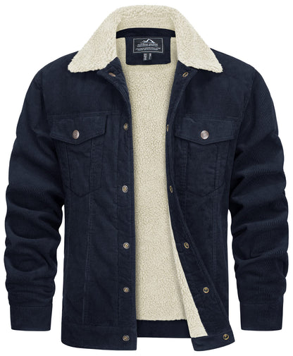Veste pour Homme Style Velours Côtelé Résistante aux Intempéries – Manteau Doublé Teddy