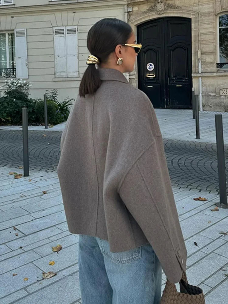 Manteau Femme Élégant en Mélange de Laine – Veste Classique Boutonnée Automne Hiver