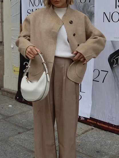 Veste Femme Oversize en Laine Premium – Boutons et Grandes Poches