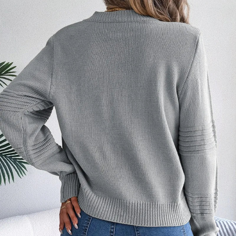 Pull Femme Col Rond Élégant – Tricot Confortable à Coupe Décontractée