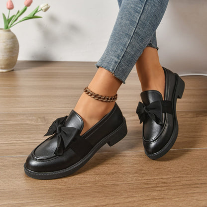 Mocassins en Cuir à Enfiler – Chaussures Élégantes avec Nœud et Semelle Plateforme