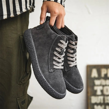 Chaussures montantes décontractées – Baskets vintage en cuir suédé avec semelle épaisse