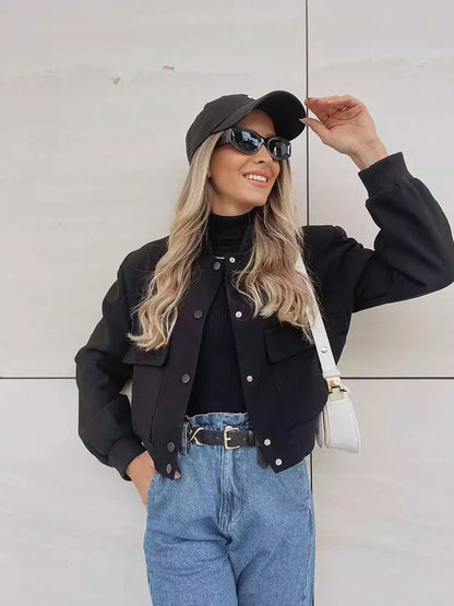 Veste Courte Hivernale Décontractée pour Femme avec Fermeture à Boutons