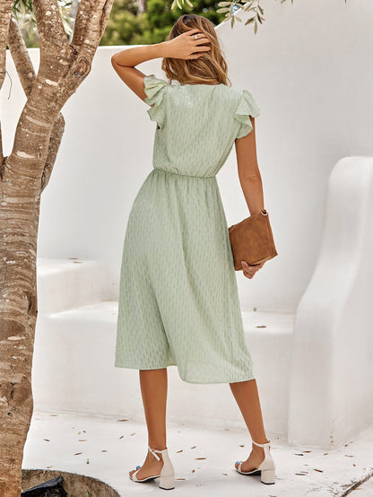 Abito midi da donna con volant e scollo a V – Elegante e leggero