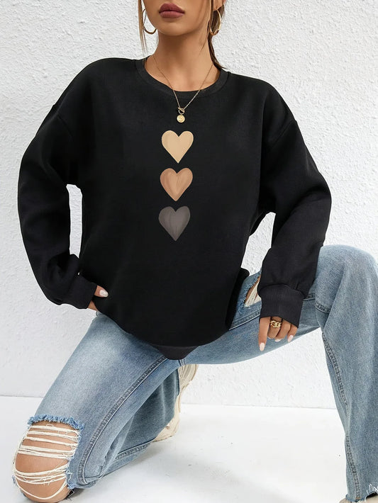 Sweatshirt Imprimé Cœurs pour Femme – Haut Élégant Décontracté et Confortable