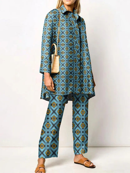 Ensemble deux pièces vintage élégant pour femme – Blouse et pantalon à la mode