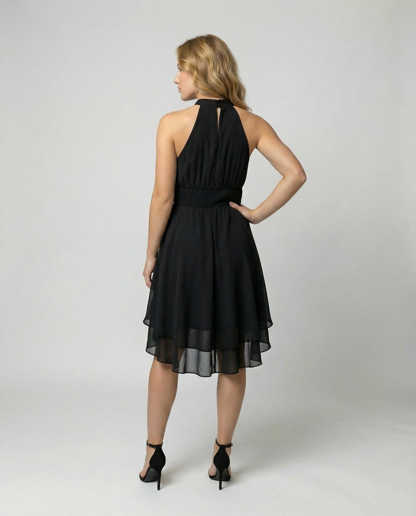Robe Cocktail Élégante Femme – Mini Plissée En Chiffon Sans Manches
