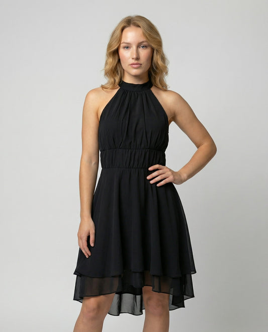 Elegant Cocktail Dress for Women – Sleeveless Mini Pleated Chiffon