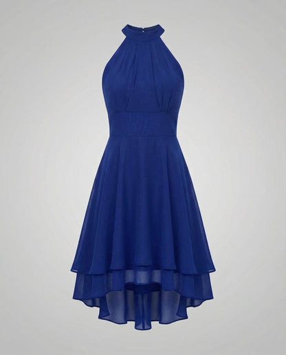 Robe Cocktail Élégante Femme – Mini Plissée En Chiffon Sans Manches