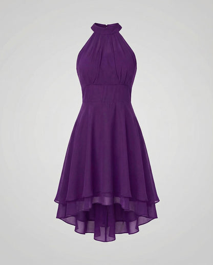 Robe Cocktail Élégante Femme – Mini Plissée En Chiffon Sans Manches