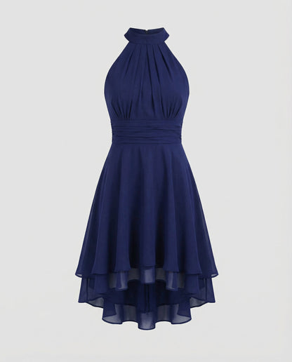 Robe Cocktail Élégante Femme – Mini Plissée En Chiffon Sans Manches