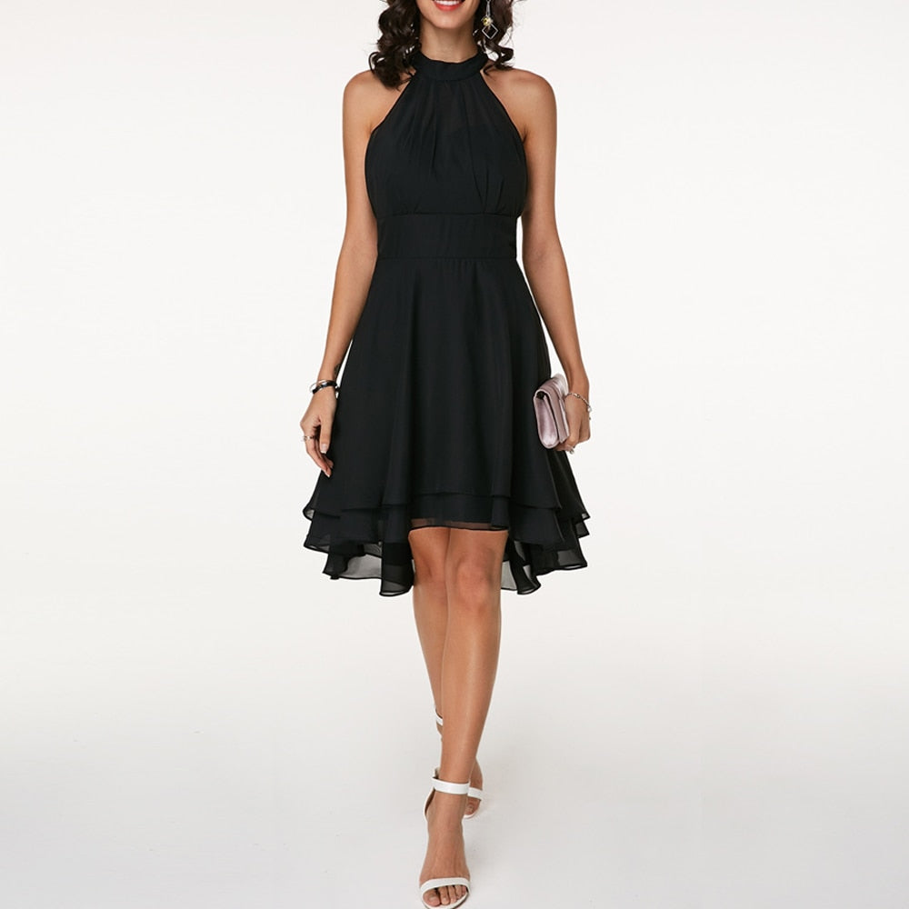 Robe Cocktail Élégante Femme – Mini Plissée En Chiffon Sans Manches