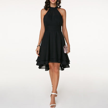 Robe Cocktail Élégante Femme – Mini Plissée En Chiffon Sans Manches