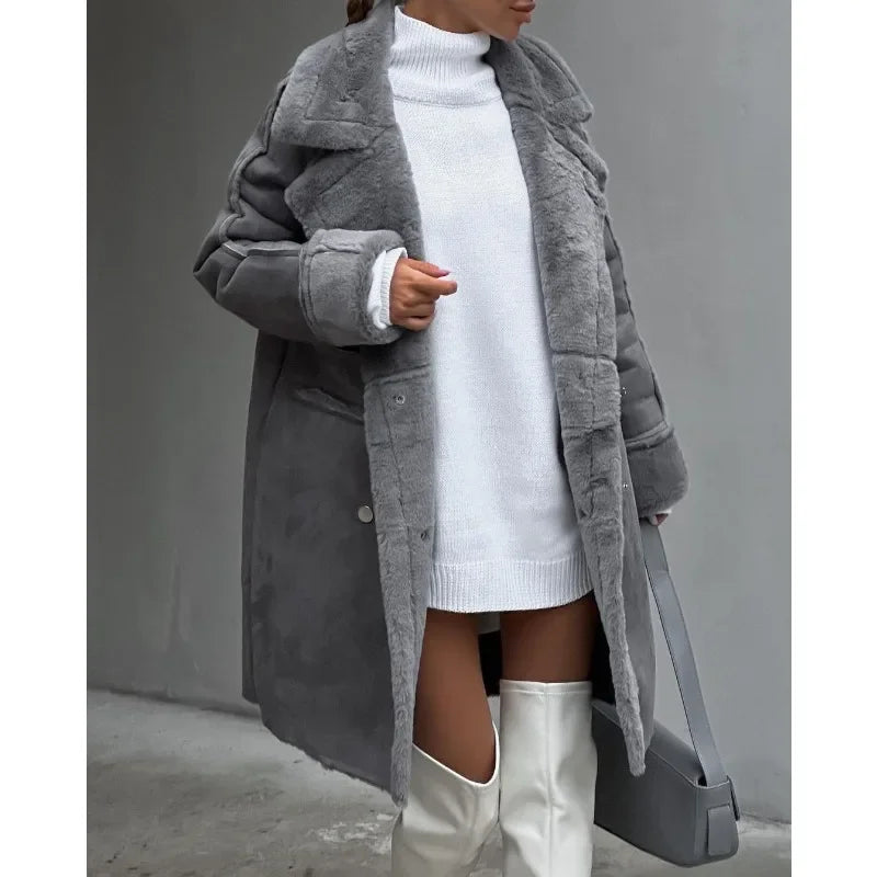 Manteau Long en Fausse Fourrure Épaissie Femme – Confort Luxueux pour l’Hiver