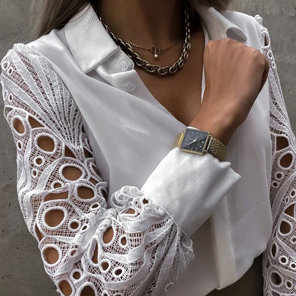 Blouse Élégante en Dentelle Femme – Haut Chic Ajouré Stylé