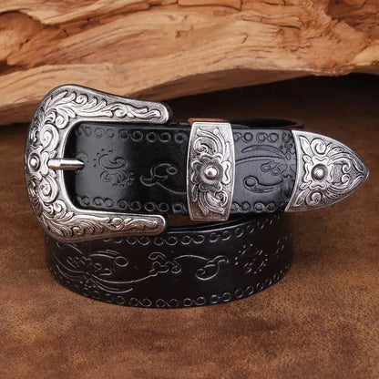Ceinture homme en cuir de style western - Boucle gravée, style cow-boy classique