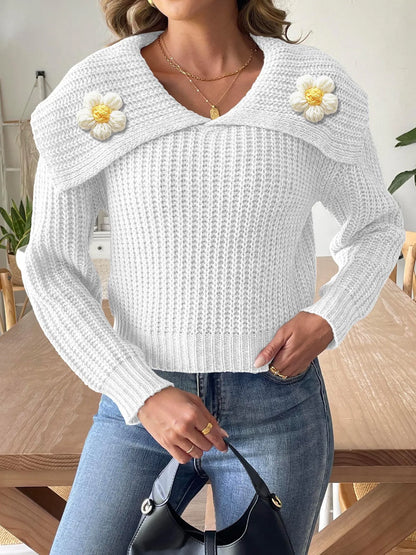 Pull élégant pour femme avec col marguerite – Maille ajustée et confortable