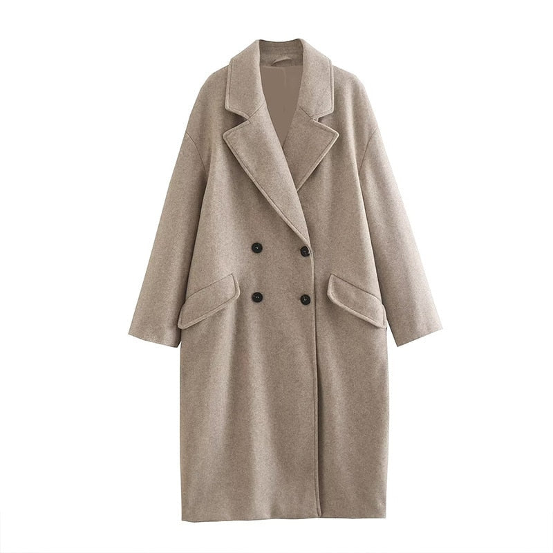 Manteau Long Femme en Laine Premium – Pardessus Long à Double Boutonnage