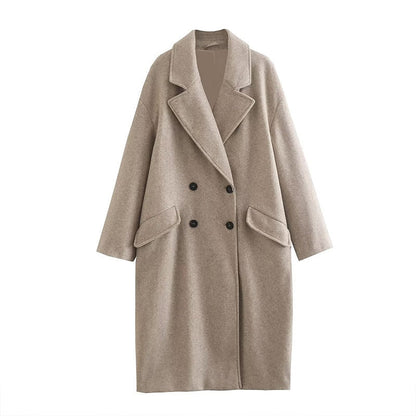 Manteau Long Femme en Laine Premium – Pardessus Long à Double Boutonnage