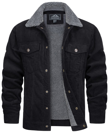 Veste pour Homme Style Velours Côtelé Résistante aux Intempéries – Manteau Doublé Teddy