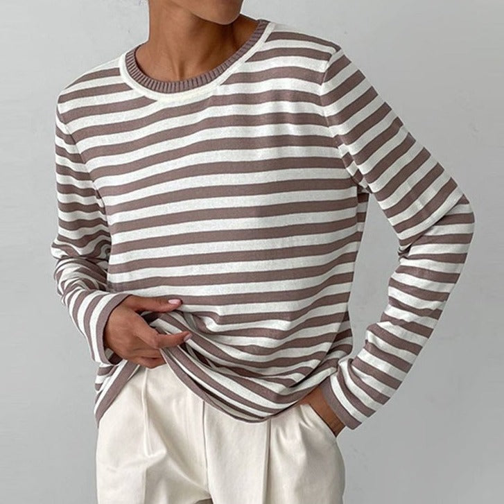 Pull Décontracté Rayé Doux pour Femme – Manches Longues Confortable