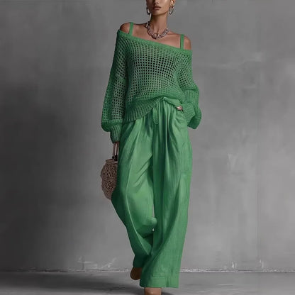 Completo da donna chic a due pezzi, fluido ed elegante