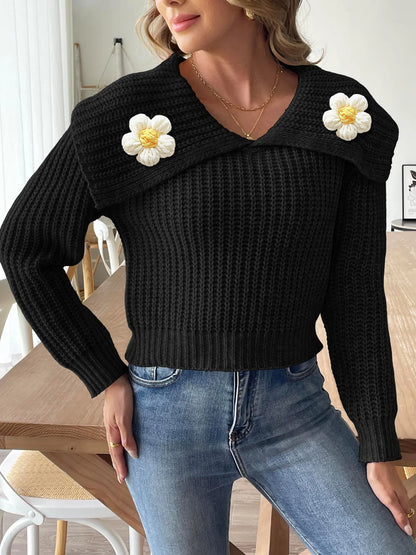 Pull élégant pour femme avec col marguerite – Maille ajustée et confortable